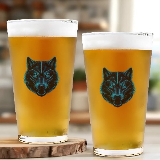 Cyber Wolf – Futuristic Neon Blue Wolf Head Glass Cups