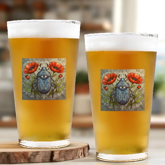 Beetle stained glass bug design vibrant poppy Glass Cups