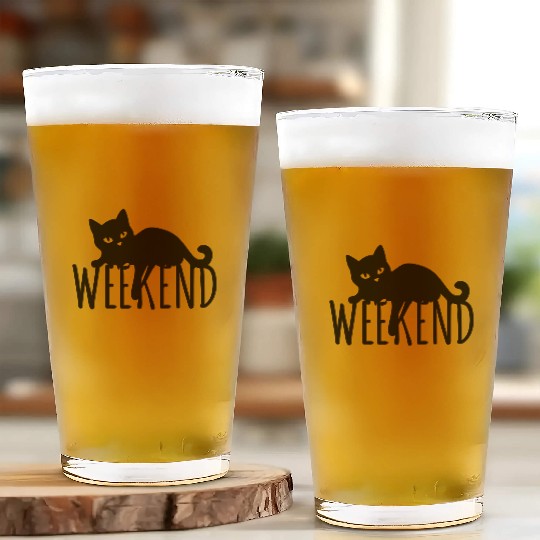 Black Cat Silhouette with Weekend Text Glass Cups