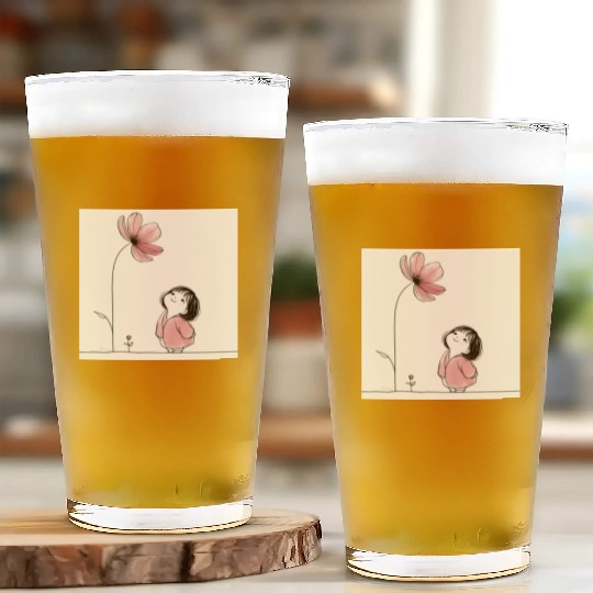 Whimsical Girl with Blossom Glass Cups