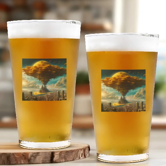 Sci-Fi Alien City: Floating Planet Twilight Scene Glass Cups
