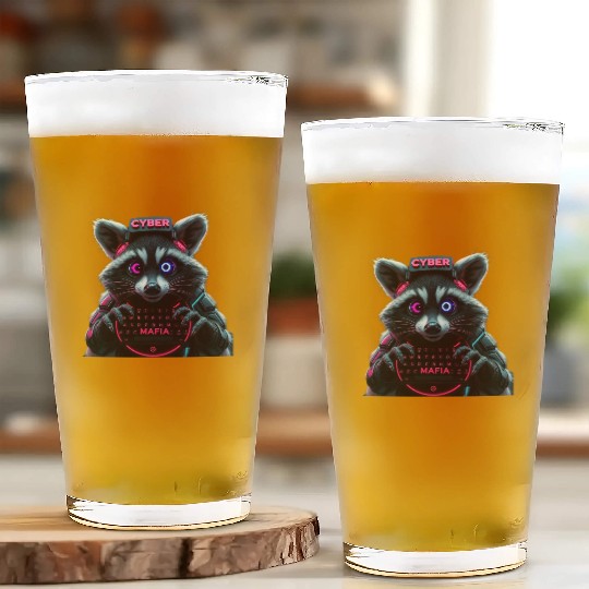 Cyber Raccoon with Neon Mafia Theme Glass Cups