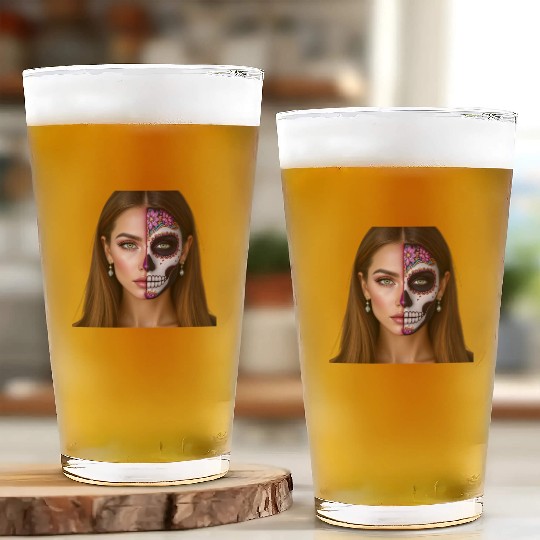 Day of the Dead Sugar Skull Face Art Glass Cups