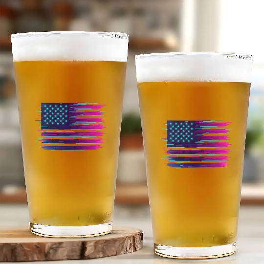 Retro Neon Grunge American Flag Glass Cups