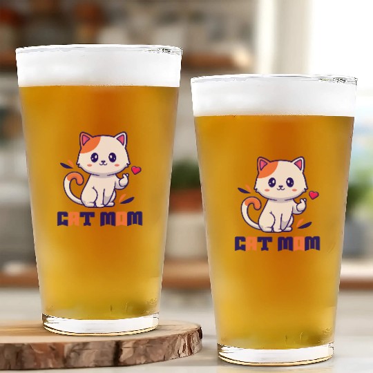 Cute Cat Mom Design Glass Cups