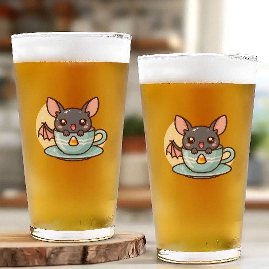 Cute Bat in Tea Cup Illustration Glass Cups