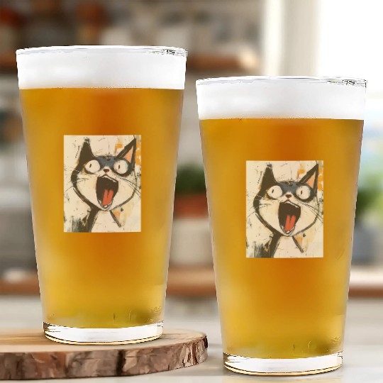 Funny Screaming Cat – Meme Expression Glass Cups