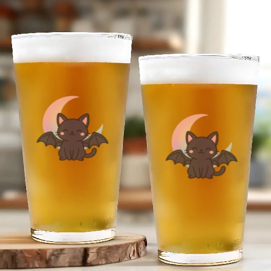 Cute Bat and Moon Illustration Glass Cups