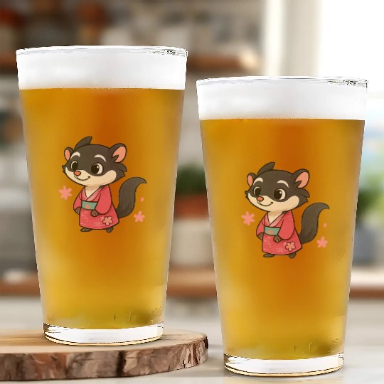 Kawaii Sly Fox in Traditional Kimono Glass Cups