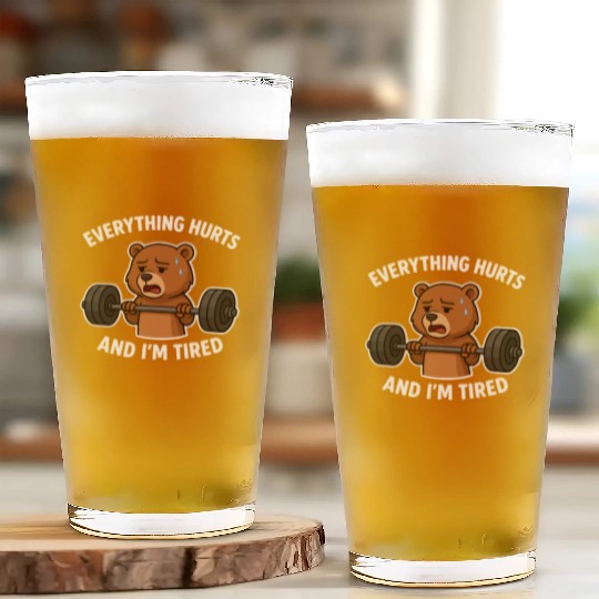 Bear Lifting Weights with Sad Expression Glass Cups