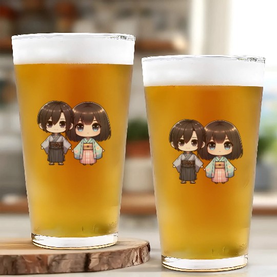 Chibi Kawaii Traditional Kimono Duo Glass Cups