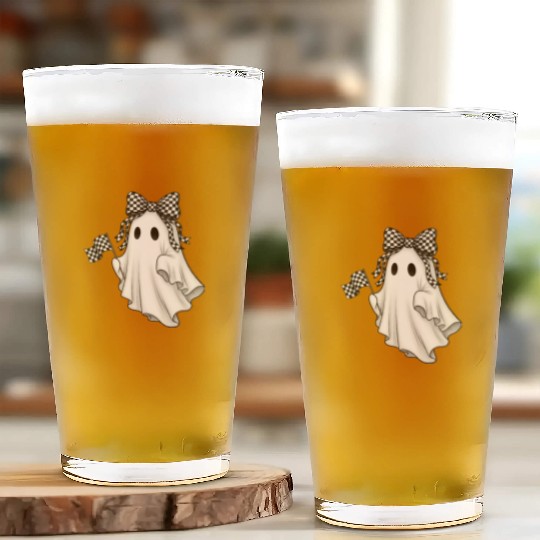 Ghost Boo Checkered Bow Race Day Racing Flag Racer Glass Cups