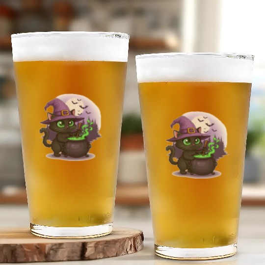 Enchanting Witch Cat Under Full Moon Glass Cups