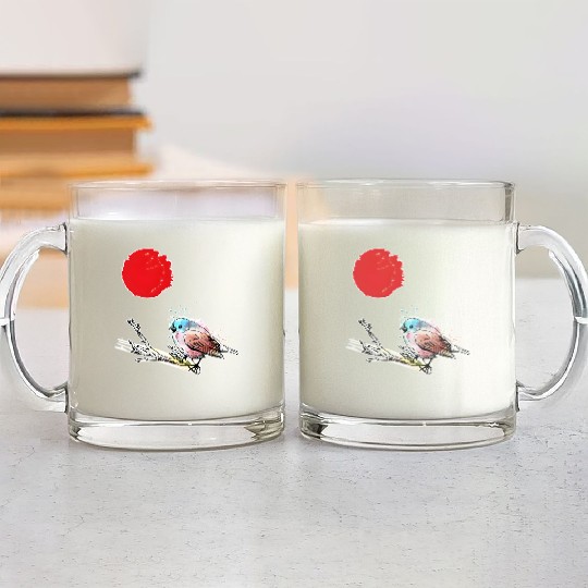 Murakami Birds Red Moon Japenese Glass Mugs
