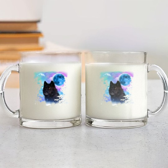 Black Wolf MidNight Forest Glass Mugs