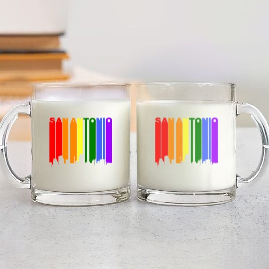 San Antonio Texas Gay Pride Rainbow Skyline Glass Mugs