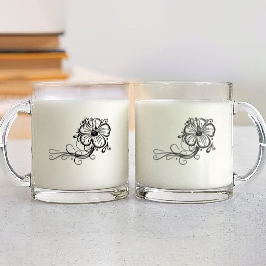 Hibiscus flower with ornament Glass Mugs