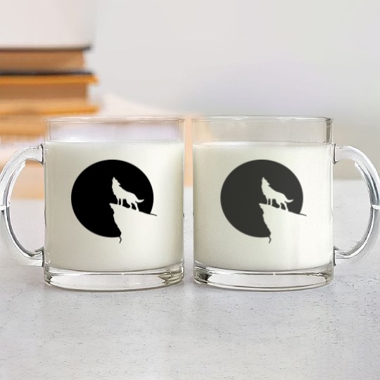 Howling wolf full moon space galaxy gift dog trend Glass Mugs