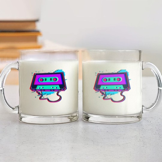 80s Music Cassette Tape : 3D, Neon, 80s songs Glass Mugs