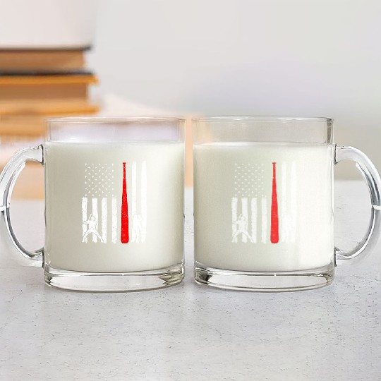 Baseball Pitcher Batter American Flag 4th of July Glass Mugs