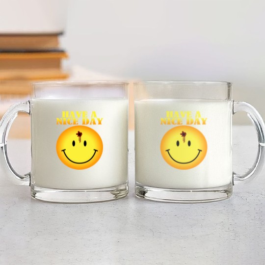 smiley face bullet hole Glass Mugs