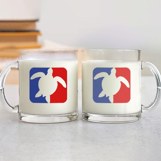 red blue square button sea turtle silhouette outli Glass Mugs