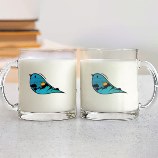 Blue Bird Nature Cartoon Glass Mugs