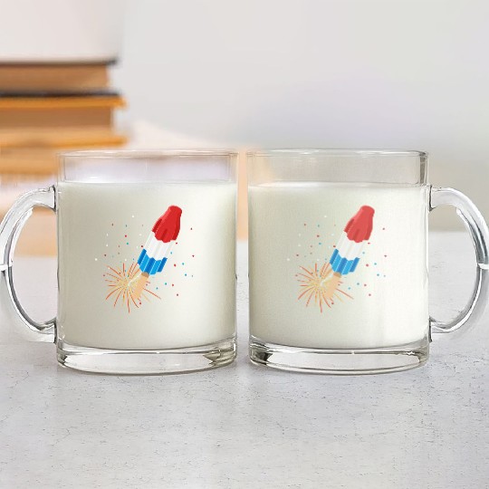 Fireworks Popsicle American Flag 4th of July Glass Mugs