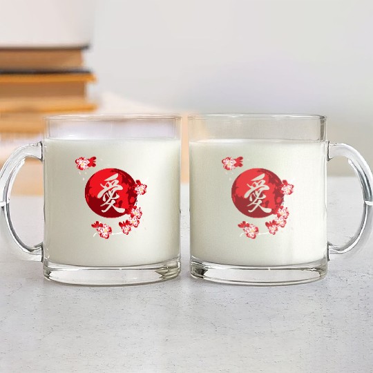 Cherry Blossom Flower Japanese Kanji Vintage Glass Mugs