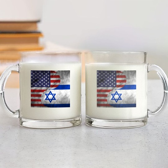 USA Israel Dual Yin Yang Flag Glass Mugs