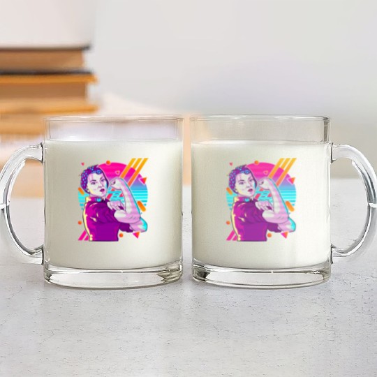 Rosie The Riveter Vaporwave Glass Mugs