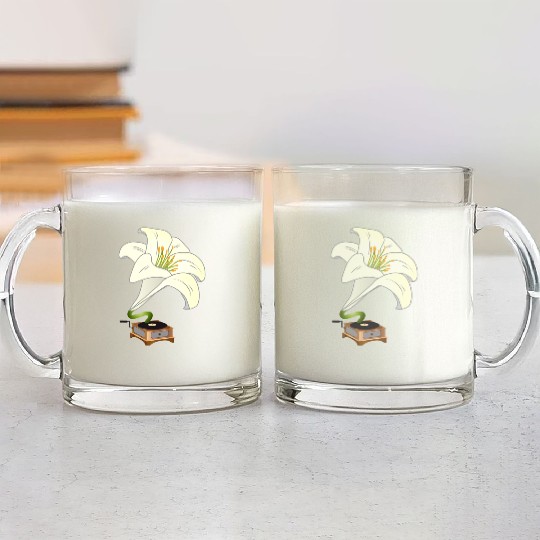 nostalgic lilies flowers blossoms gramophone Glass Mugs