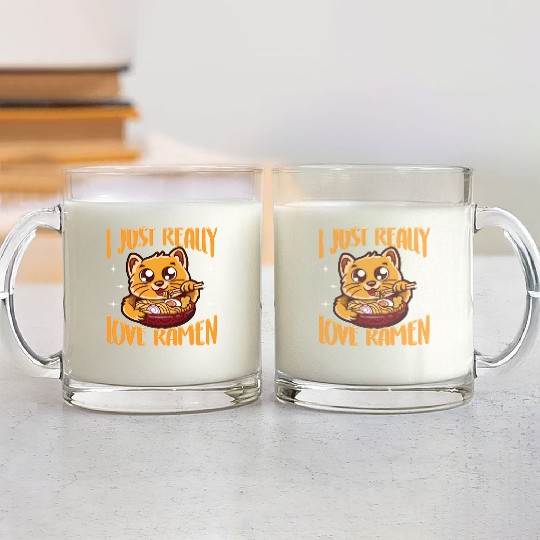 Cute & Funny I Just Really Love Ramen Anime Cat Glass Mugs