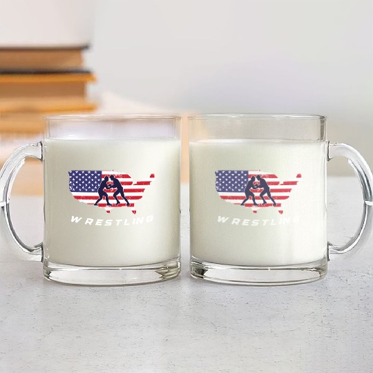 Wrestling USA Fight Wrestler Sport Strength Gift Glass Mugs