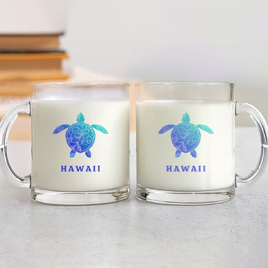 Hawaii Tribal Turtle Tattoo Flower Ocean Beach Sea Glass Mugs