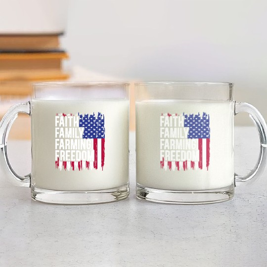 USA Flag Faith Family Farming Freedom 4th of July Glass Mugs