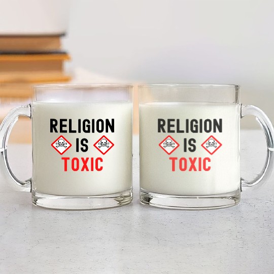 RELIGION Is TOXIC Skull Crossbones toxicity symbol Glass Mugs
