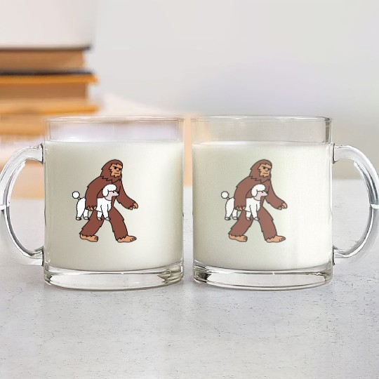 Bigfoot Sasquatch Walking Poodle Glass Mugs