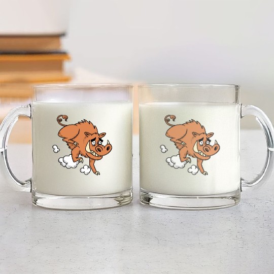 Wild boar animal cartoon running Glass Mugs