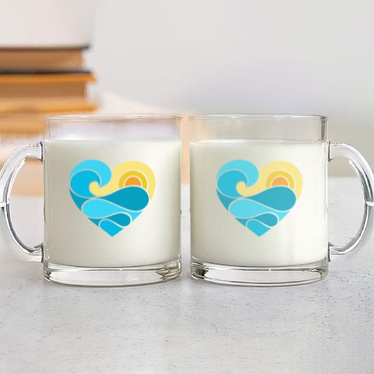 Summer Heart Ocean Glass Mugs