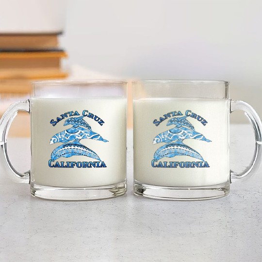 Santa Cruz California Vacation Tribal Dolphins Glass Mugs