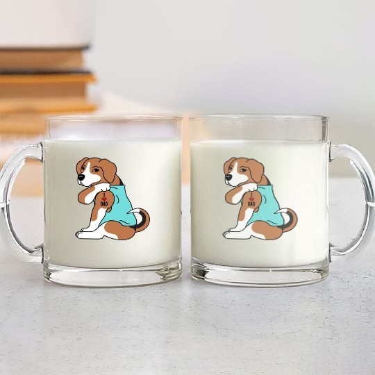 I Love Dad Beagle Glass Mugs