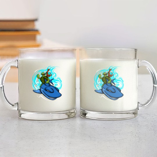 Shark Swims With Turtle And Crab Glass Mugs
