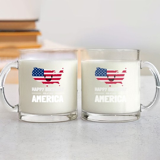 Happy Birthday America 4th of July American Flag Glass Mugs