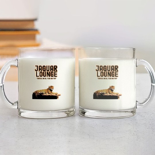 JAGUAR LOUNGE "Drinks On Us, Food On You" FUNNY Glass Mugs