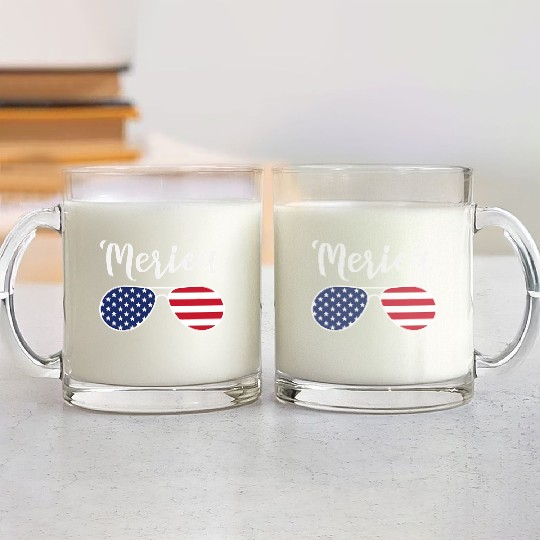 Merica Red Whie And Blue Stars Stripes Sunglasses Glass Mugs