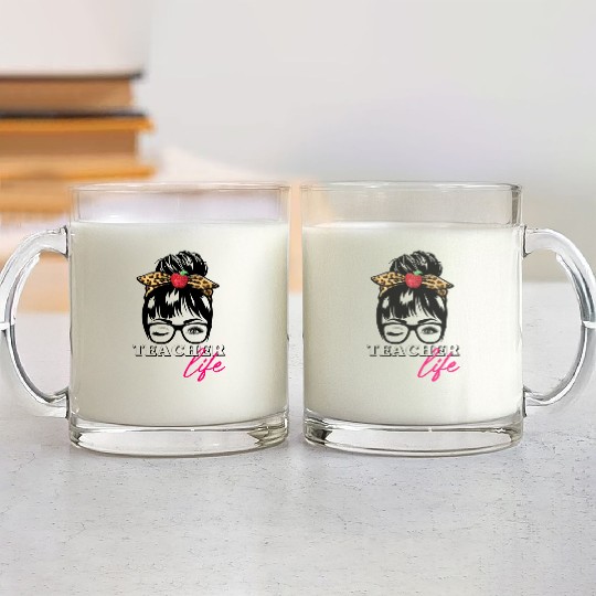 Teacher Life Messy Bun Bandana Glass Mugs