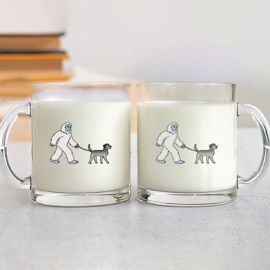 Bigfoot Sasquatch Walking Irish Wolfhound Glass Mugs