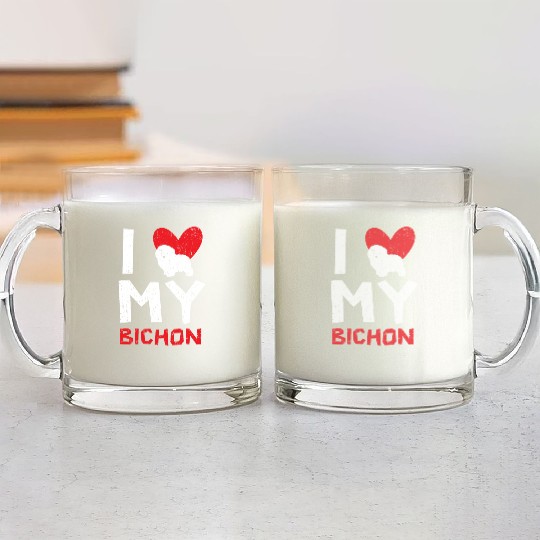I Love My Bichon Frise Curly Hair Pup Puppy Lover Glass Mugs