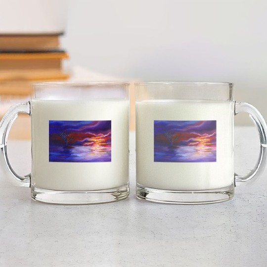 Colorful Sunset Landscape Painting Glass Mugs